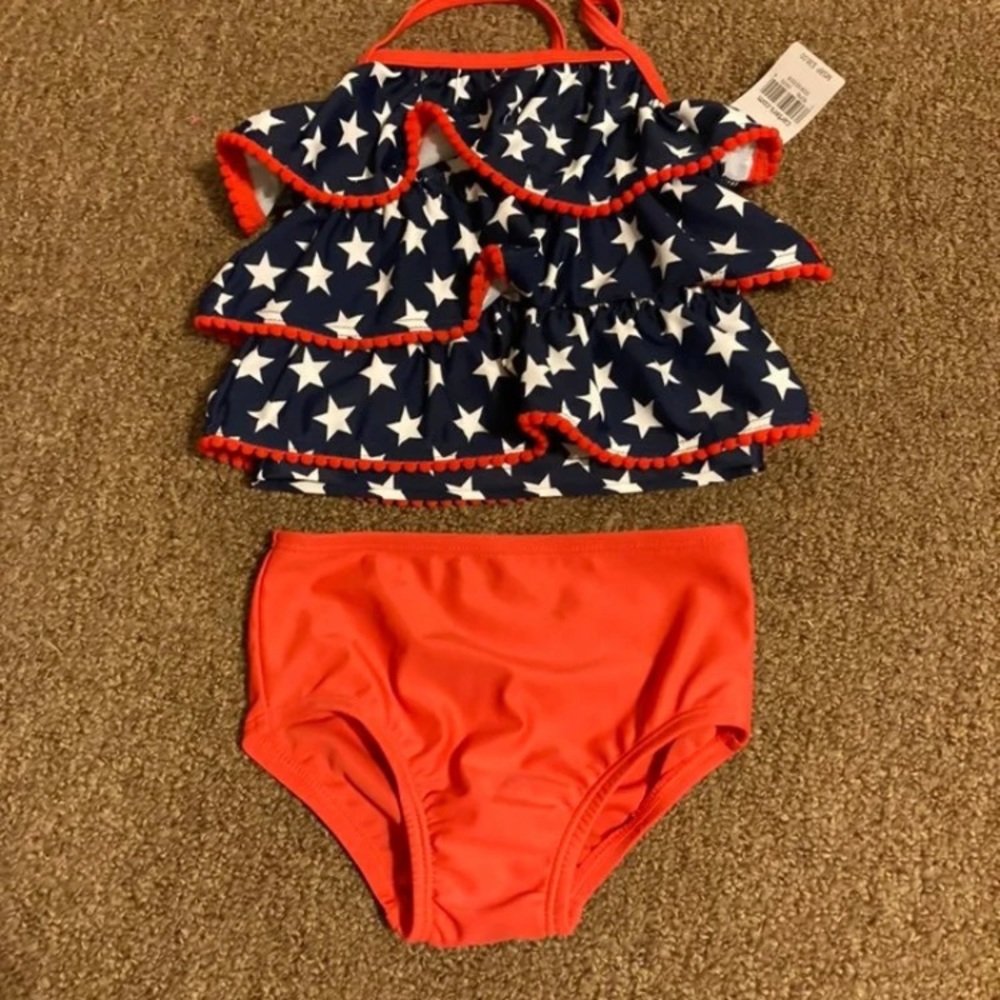 Carter's blue, red and white 12 mos 2pc swim suit